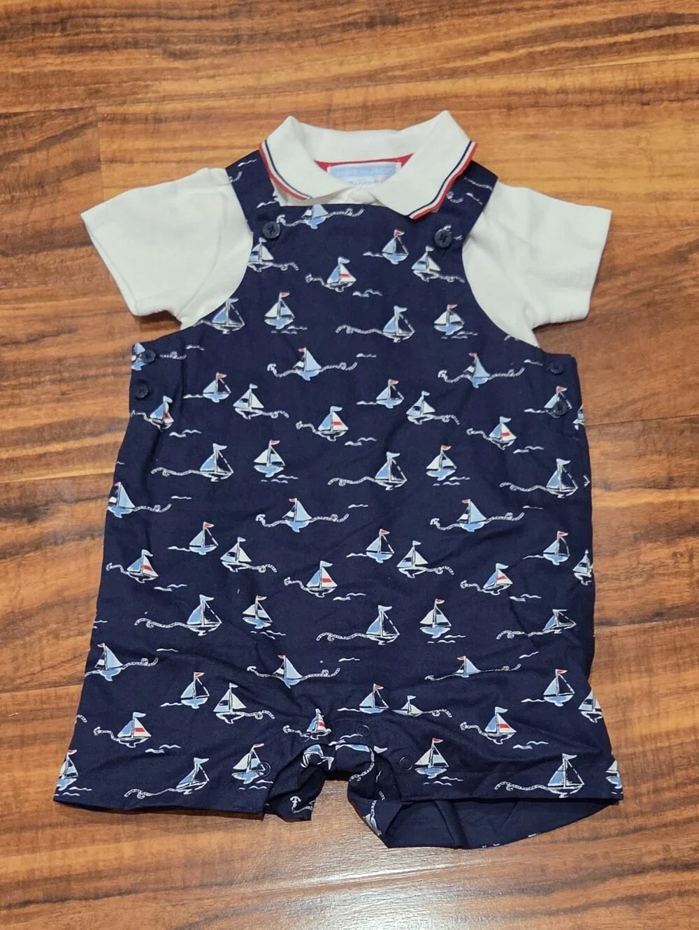 Janie and Jack NWT 6-12 Months Sailboat Shortall, Bodysuit and Reversible Sunhat